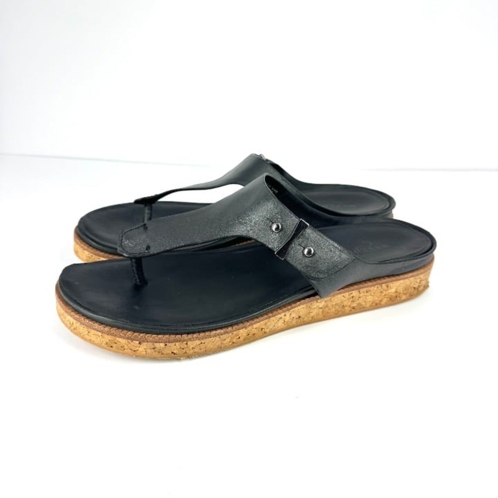 Naked Feet Black Leather‎ Hadidd Sandals Women 9.5 Slip On Comfort
